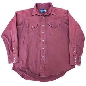 Vintage Men's Wrangler Button Snap Raw Hem Distressed Long Sleeves Work Shirt